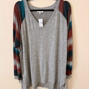Maurices Gray Sweatshirt with Multicolor Sleeves